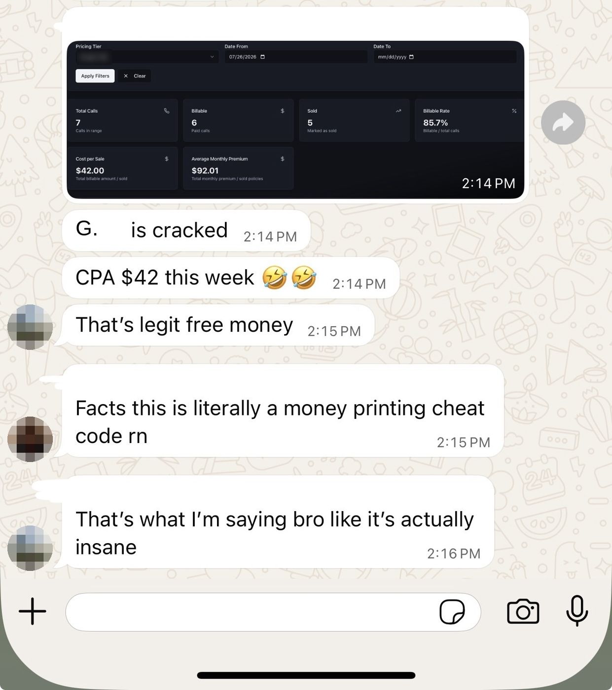 Screenshot shared by a Kairos agent